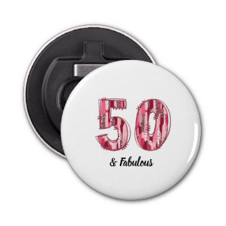 50 and Fabulous Pink and Leopard Brush Strokes Bottle Opener