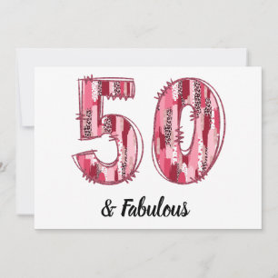 50 and Fabulous Pink and Leopard Brush Strokes Invitation