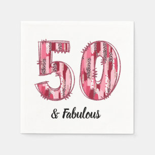 50 and Fabulous Pink and Leopard Brush Strokes Napkin