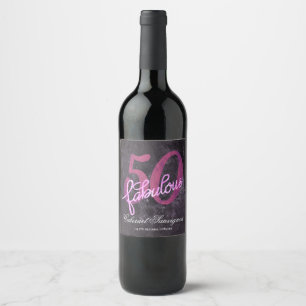 50 and Fabulous Pink and Purple Jewel Tone Party Wine Label