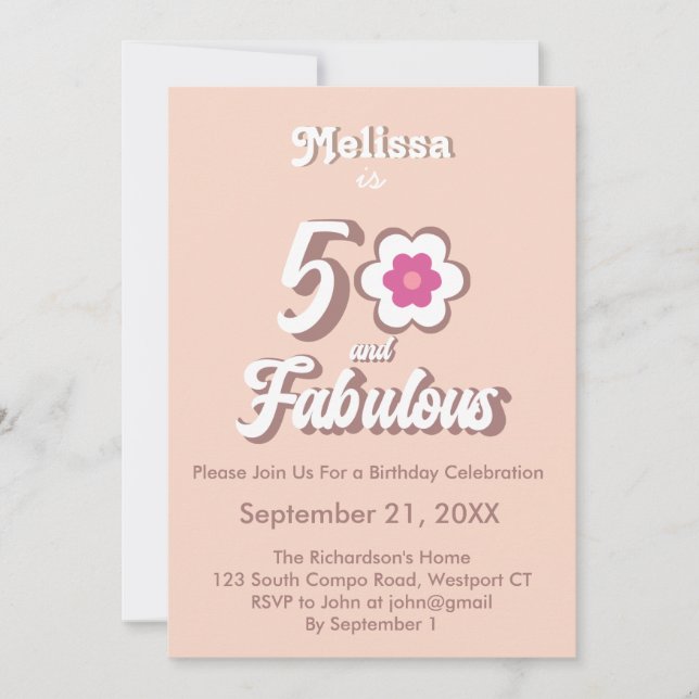 50 and Fabulous Pink Birthday Groovy Invitation (Front)