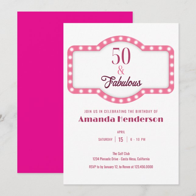 50 and Fabulous Pink Birthday  Invitation (Front/Back)