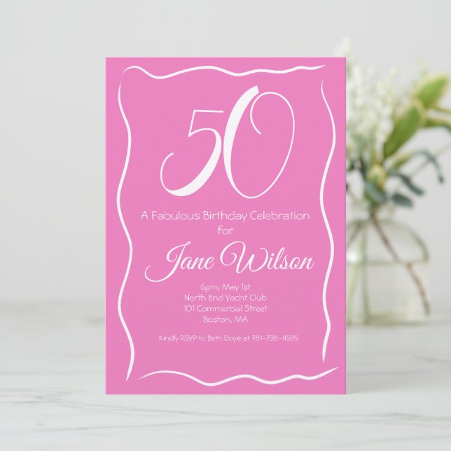 50 and Fabulous Pink Birthday Invitation (Standing Front)