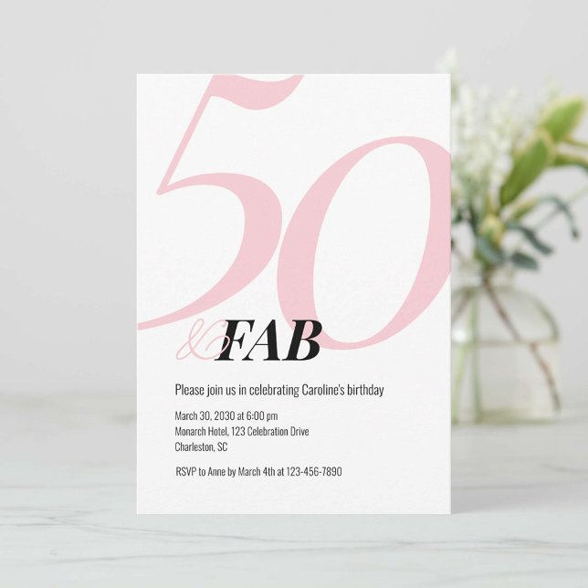 50 and Fabulous Pink Birthday Party Invitation (Creator Uploaded)