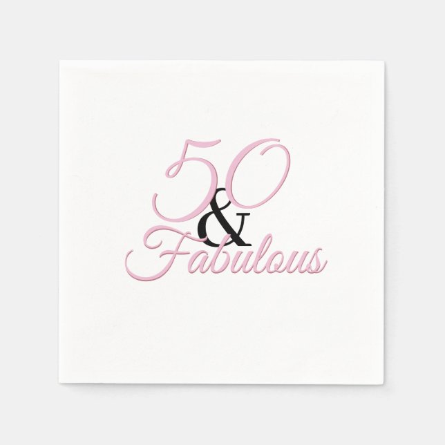 50 and fabulous | Pink Birthday Party Paper Napkin (Front)