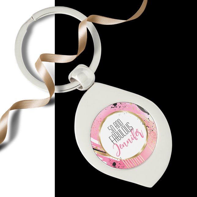 50 and Fabulous Pink Black Glamourous Modern Bold Key Ring (Creator Uploaded)