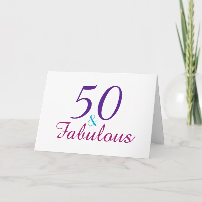 50 and Fabulous Pink Blue Violet Personalise Card (Front)