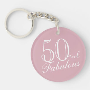 50 and Fabulous Pink Elegant Script 50th Birthday Key Ring