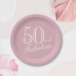 50 and Fabulous Pink Elegant Script 50th Birthday Paper Plate