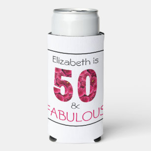 50 and Fabulous Pink Floral 50th Birthday Seltzer Can Cooler