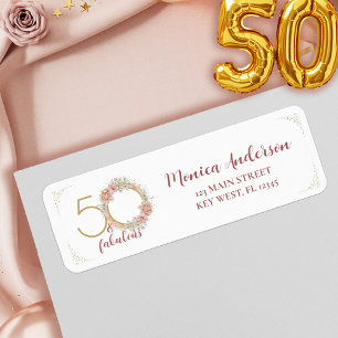 50 and Fabulous Pink Floral Gold Photo Birthday