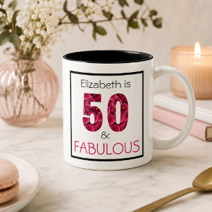 50 and Fabulous Pink Floral Personalised Coffee Mug