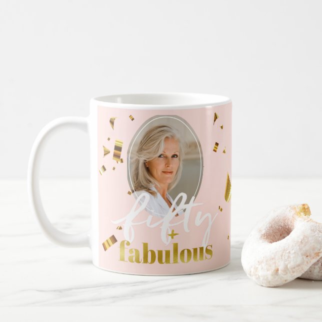 50 and Fabulous Pink Glam 50th Birthday Coffee Mug (With Donut)