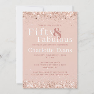 50 and Fabulous Pink Glitter Birthday Invitation