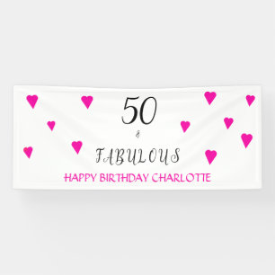 50 and fabulous pink hearts 50th birthday party banner
