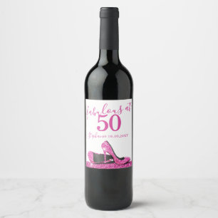 50 and Fabulous Pink Heels Birthday Sparkling Wine Label