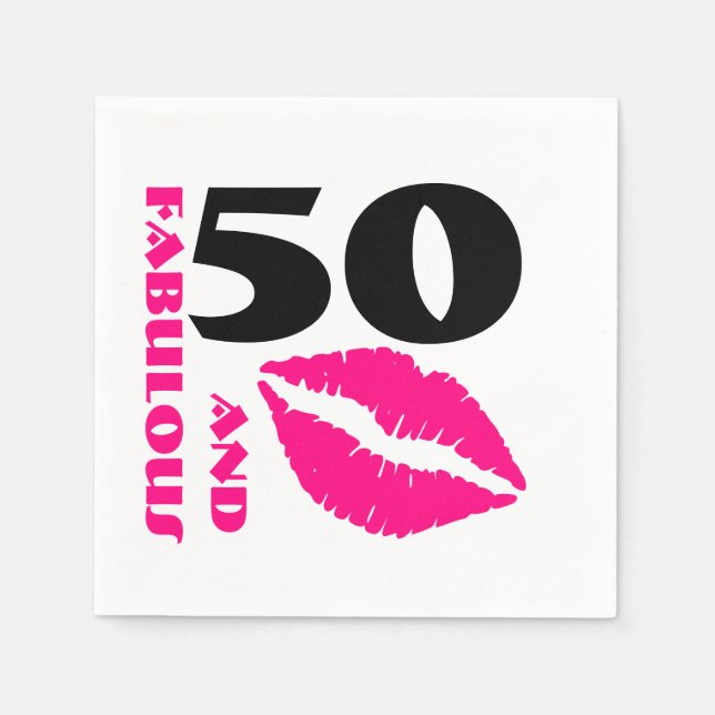 50 and Fabulous Pink lipstick 50th Birthday Party Napkin (Front)