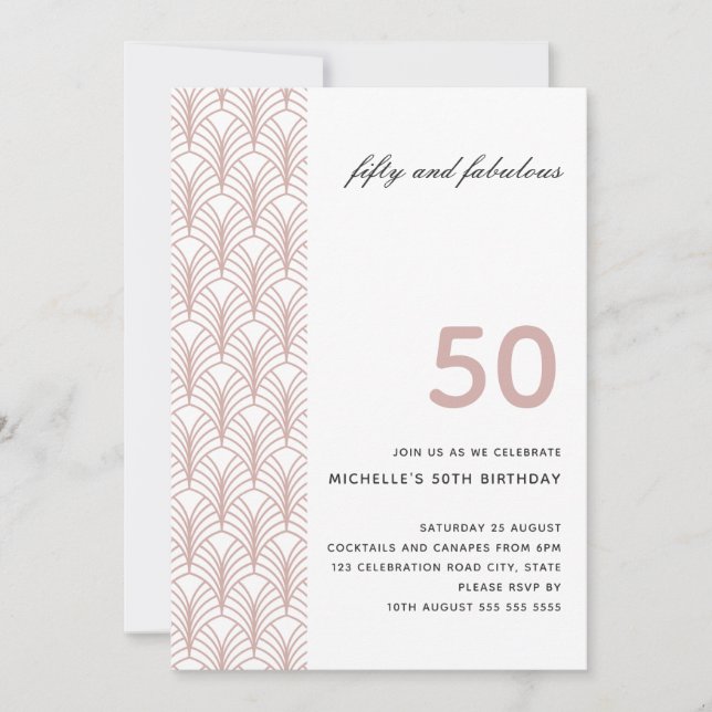 50 and Fabulous Pink Minimalist Art Deco 50th Invitation (Front)