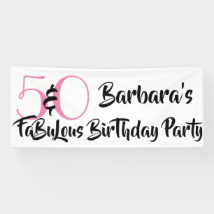 50 and Fabulous Pink Personalised Birthday Party Banner