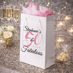 50 and Fabulous Pink Personalised Birthday Party Small Gift Bag