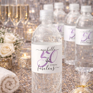 50 and Fabulous Pink Personalised Birthday Party Water Bottle Label