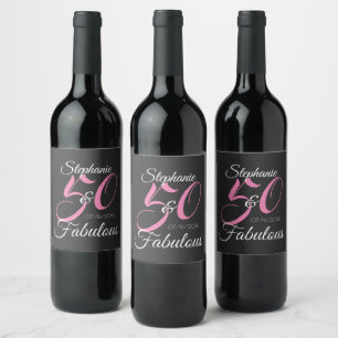 50 and Fabulous Pink Personalised Birthday Party Wine Label