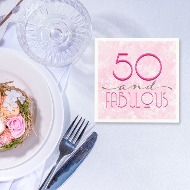 50 and Fabulous Pink Retro Typography Party  Napkin (50 and Fabulous Pink Retro Typography Party Napkins)