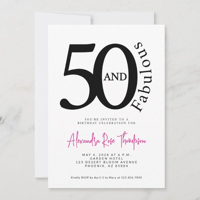 50 and Fabulous Pink Script 50th Birthday Party Invitation (Front)