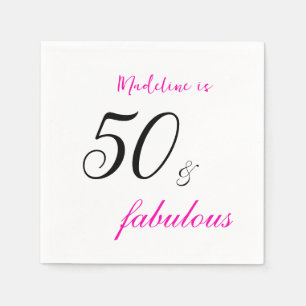 50 and fabulous Pink typography 50th birthday Napkin