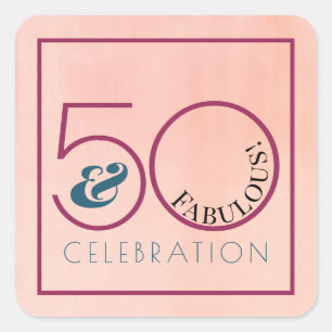 50 and Fabulous Pink Typography Birthday Party Square Sticker