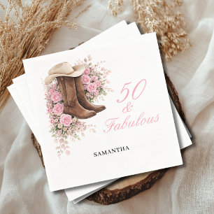 50 and Fabulous Pink Western Floral 50th Birthday Napkin
