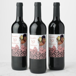 50 and Fabulous Pink White Birthday Party Wine Lab Label