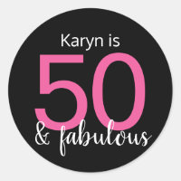 50 and Fabulous Pink White on Black 50th Birthday