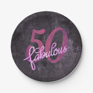 50 and Fabulous   Plum Purple and Pink Grunge Paper Plate