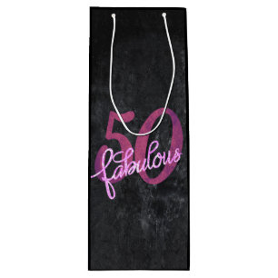 50 and Fabulous   Plum Purple and Pink Grunge Wine Gift Bag