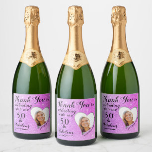 50 and Fabulous Purple Glam Thank You Birthday Sparkling Wine Label