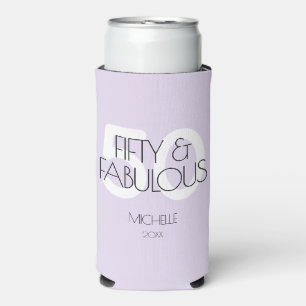 50 and fabulous Purple Modern Fifty Birthday Party Seltzer Can Cooler