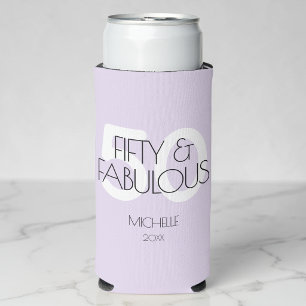 50 and fabulous Purple Modern Fifty Birthday Party Seltzer Can Cooler