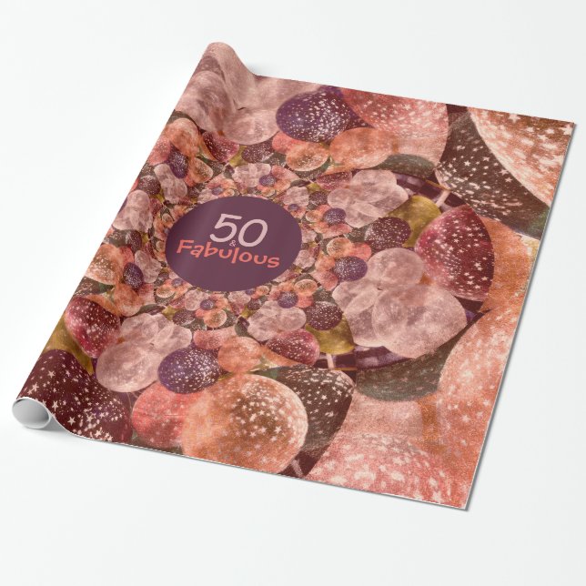50 And Fabulous Purple Pink Kaleidoscope Balloons Wrapping Paper (Unrolled)