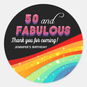 50 and Fabulous Rainbow 50th Birthday Party Classic Round Sticker