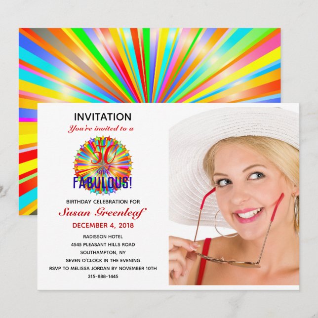 50 and Fabulous Rainbow Birthday Celebration Invitation (Front/Back)