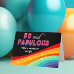50 and Fabulous Rainbow Custom Chic 50th Birthday Card<br><div class="desc">Dazzle your friend with this bright rainbow 50 and Fabulous personalised birthday card. Pink and purple bold typography above a colourful rainbow with faux sparkles creates a stunning custom card.  The modern black background really makes your fun colour choices pop and stand out for a diva.</div>