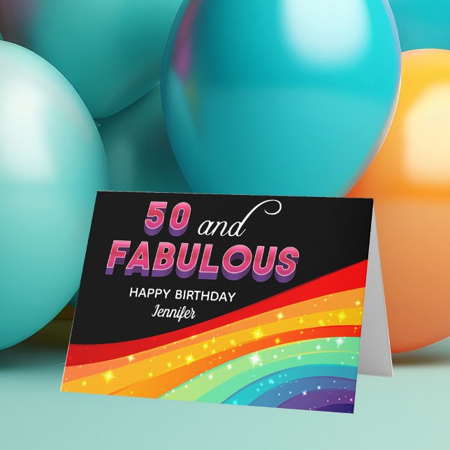 50 and Fabulous Rainbow Custom Chic 50th Birthday Card (Creator Uploaded)