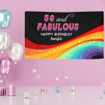 50 and Fabulous Rainbow Sparkle 50th Birthday Banner<br><div class="desc">Dazzle your guests with this bright rainbow 50 and Fabulous birthday party banner. Pink and purple bold typography above a colourful rainbow with faux sparkles creates a stunning look for your big event. The modern black background really makes your fun colour choices pop and stand out. Coordinate with matching party...</div>