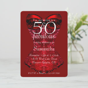 50 and Fabulous Red Corset Birthday Invitation