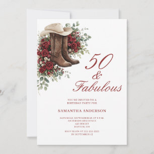 50 and Fabulous Red Western Floral 50th Birthday Invitation