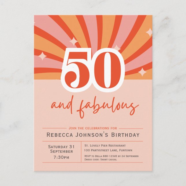 50 and fabulous Retro 50th Birthday Invitation Postcard (Front)