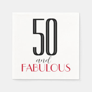 50 and Fabulous Retro Birthday Red Black Napkin