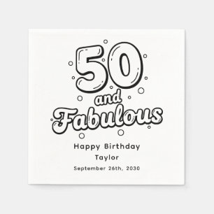 50 and Fabulous Retro Bubble Letter Birthday White Napkin