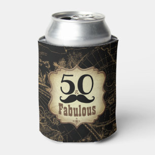 50 and Fabulous Retro Moustache Vintage Map Can Cooler